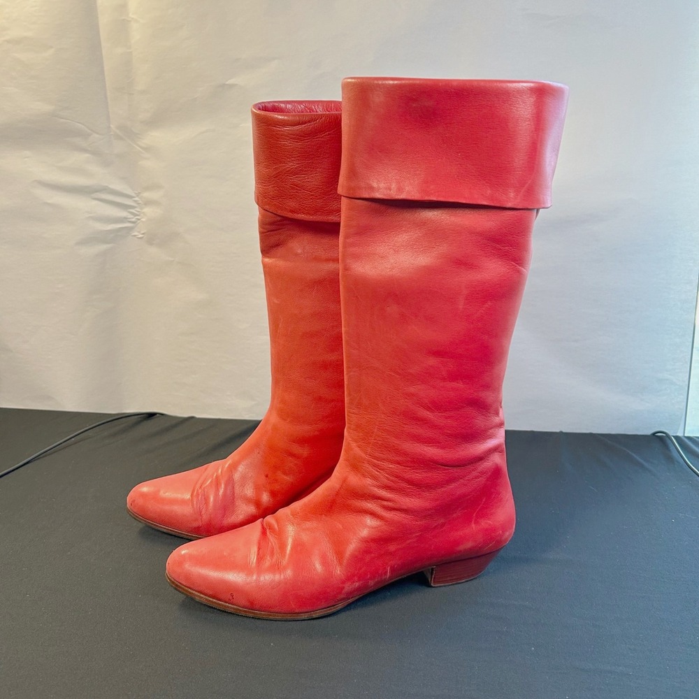 andrea pfister red soft calfskin‎ leather knee high fold over boots EU 37.5 US 7